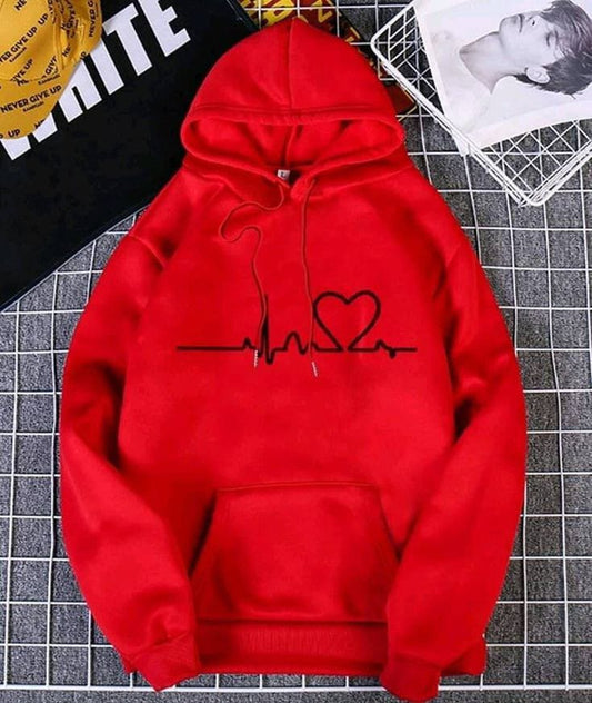 Women Winter heartbeat Printed hoodie