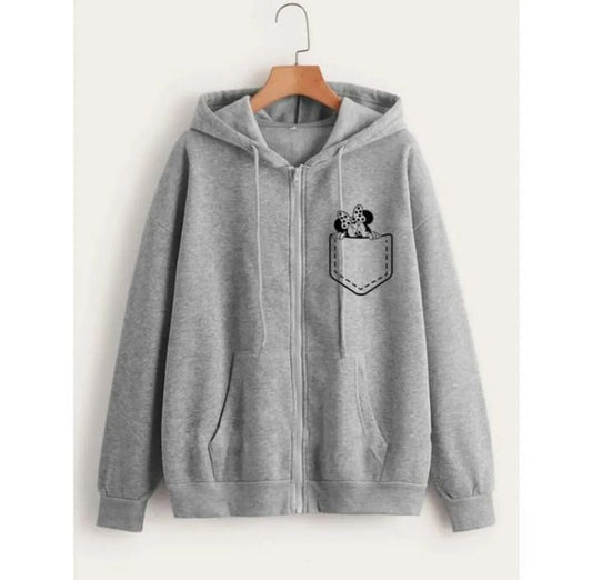 Women Winter Stylish Printed Zipper hoodie