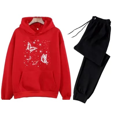 Women Red  & Black Stylish Printed Tracksuit