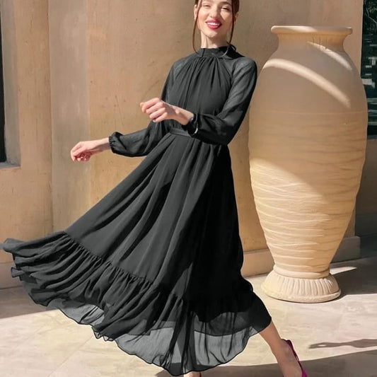 Black Unique With Belt Chiffon Maxi