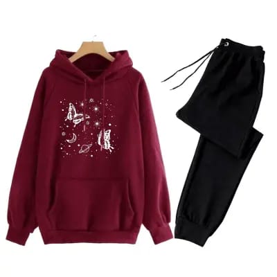 Women Maroon & Black Stylish Printed Tracksuit