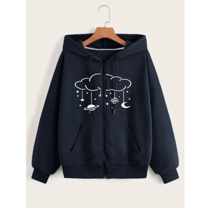 Women Winter Stylish Printed Zipper hoodie