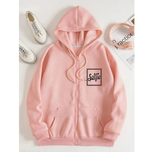 Women Winter Stylish Printed Zipper hoodie