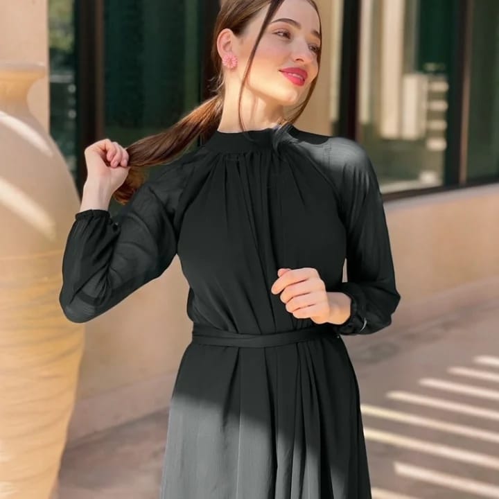 Black Unique With Belt Chiffon Maxi