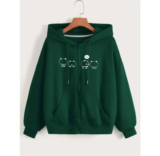 Women Winter Stylish Printed Zipper hoodie