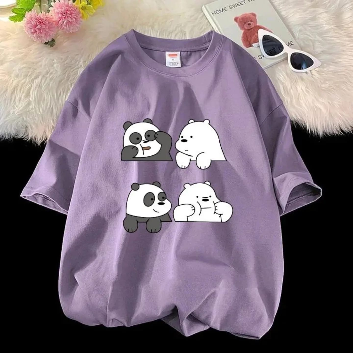 Women Stylish  ( Four Panda )  Printed Tee