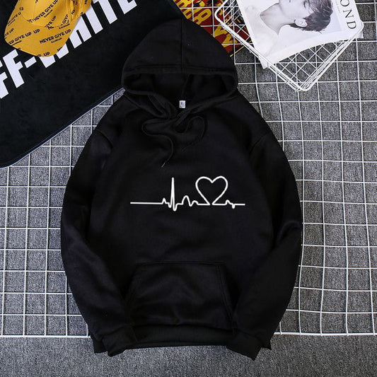 Women Winter heartbeat Printed hoodie