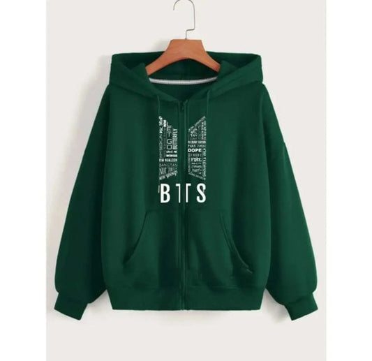 Women Winter Stylish Printed Zipper hoodie