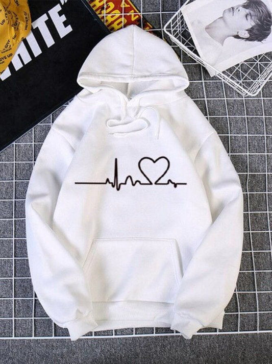 Women Winter heartbeat Printed hoodie